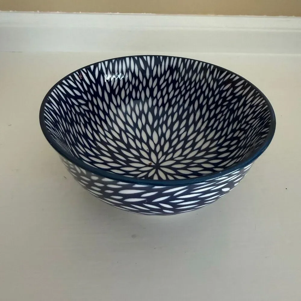 Emika Blue & White Pattern Bowl | Indigo Floral Burst Interior | Small Ceramic B
